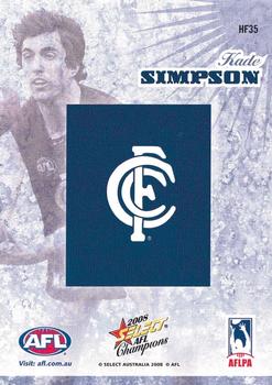 2008 Select AFL Champions - Holographic Foils #HF35 Kade Simpson Back